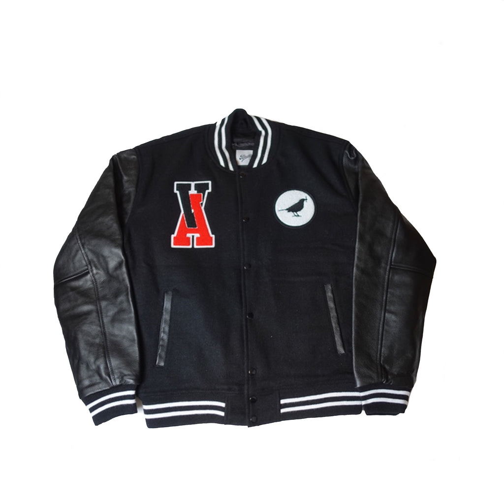 Black And Red Letterman Bomber Leather Jacket